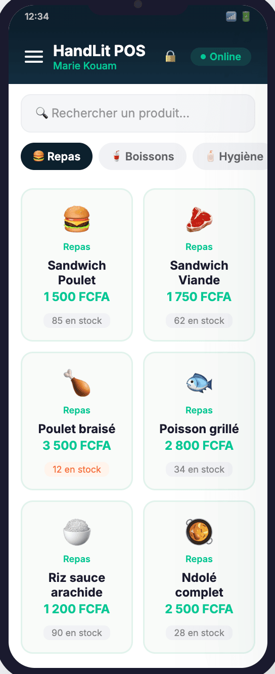 HandLit — mobile product list